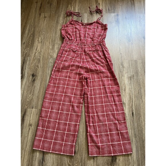 Madewell Red Biopic Plaid Spaghetti Strap Linen Blend Jumpsuit Womens Size Small - Picture 3 of 8